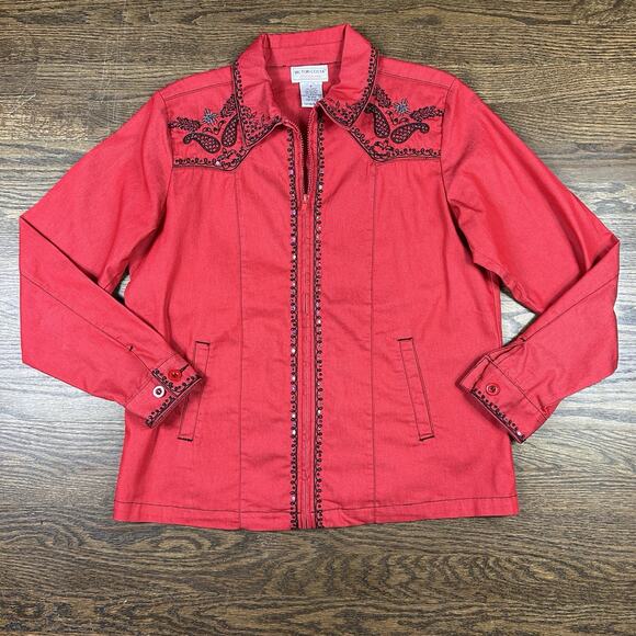 VTG Victor Costa Occasion Jacket Womens Small Red Embroidered Beaded Western Zip - Picture 1 of 12
